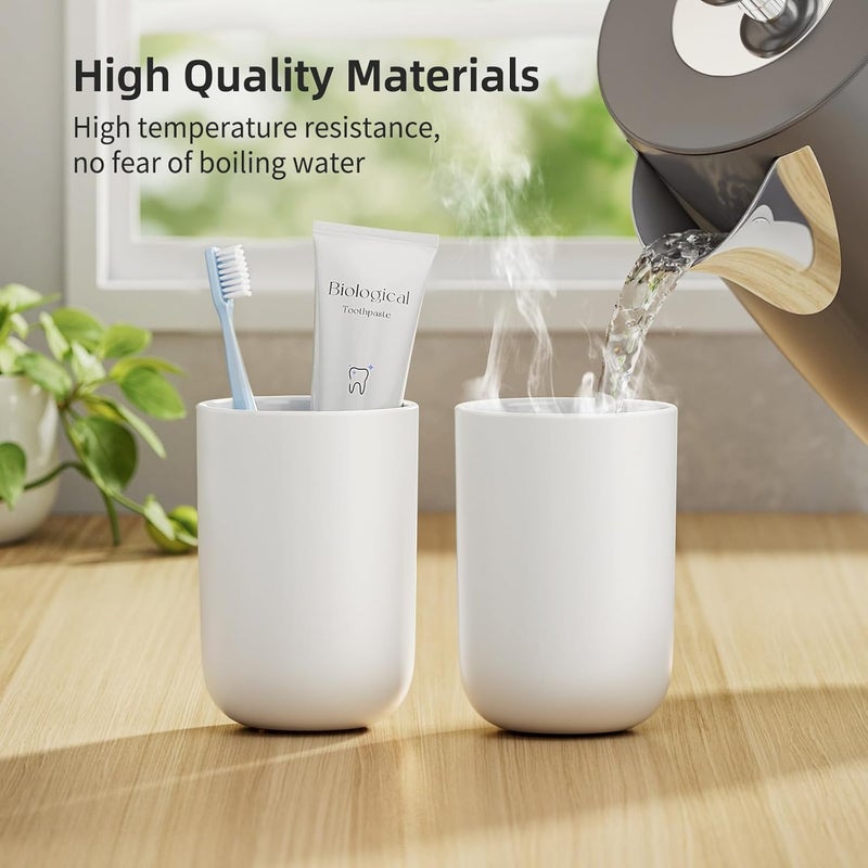 MOPMS Toothbrush Cup 13oz 380ml, Unbreakable Reusable Bathroom Tumbler 2Pcs, Non-Slip Plastic Bathroom Cup Toothbrush Holders for Bathroom White - Image 5